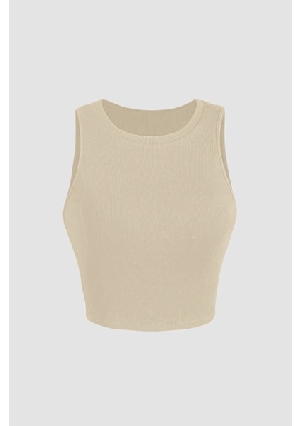Kadın Basic Crop Top Natural