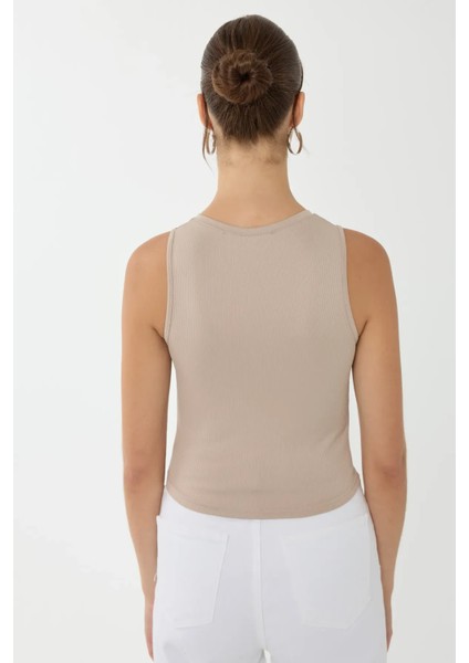 Kadın Basic Crop Top Natural