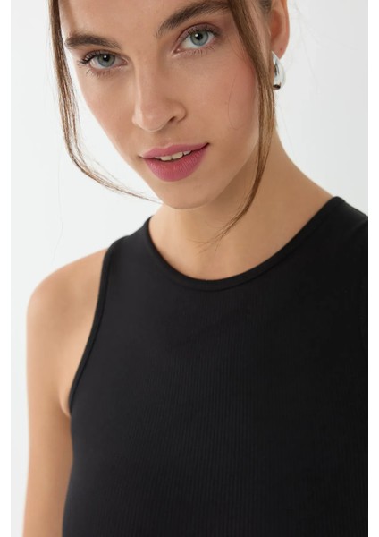 Kadın Basic Bisiklet Yaka Body Black