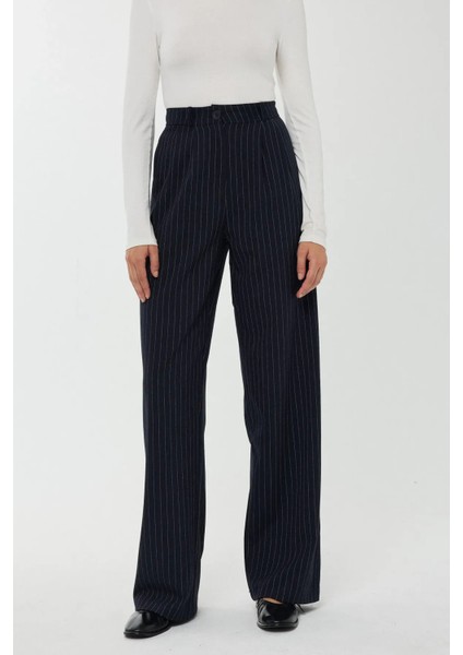 Kadın Yüksek Bel Şeritli Düz Paça Pantolon Maya Mavisi fiyatları