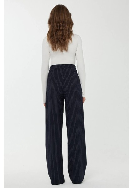 Kadın Yüksek Bel Şeritli Düz Paça Pantolon Maya Mavisi fırsatları