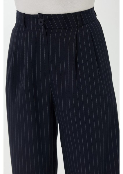 Kadın Yüksek Bel Şeritli Düz Paça Pantolon Maya Mavisi indirimleri
