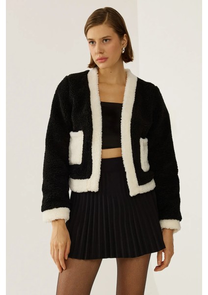 Kadın Sherpa Kontrast Detaylı Ceket Siyah fiyatları