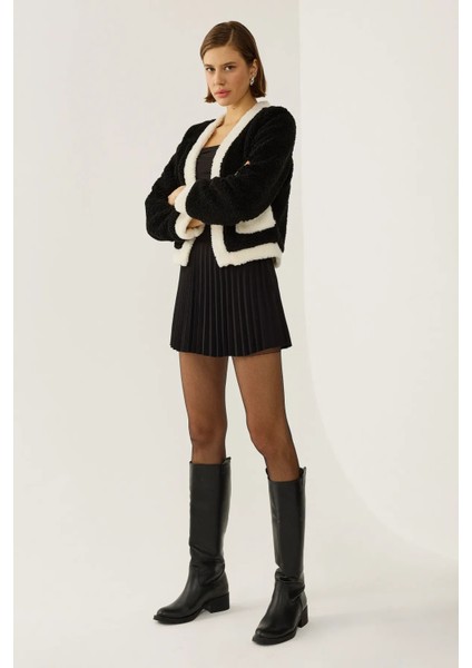 Kadın Sherpa Kontrast Detaylı Ceket Siyah fırsatları