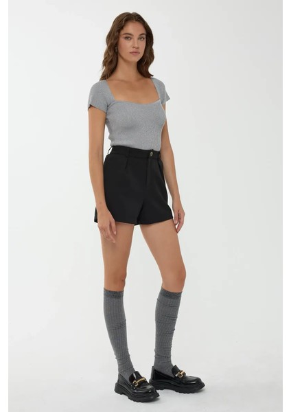 Kadın Kare Yaka Örme Üst Grey modelleri