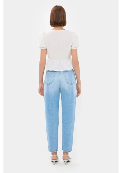 Kadın Yırtmaç Biye Detaylı V Yaka Bluz White fırsatları