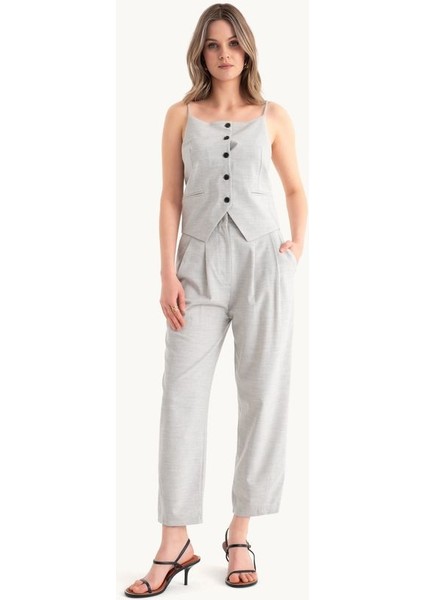 Kadın Gri İnce Askılı Düğmeli Üst Grey fiyatları