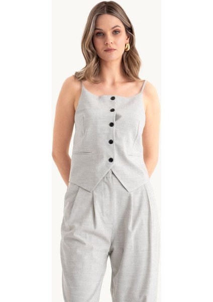 Kadın Gri İnce Askılı Düğmeli Üst Grey modelleri