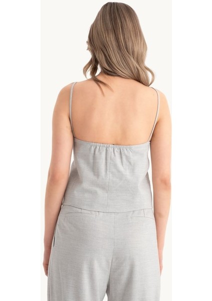 Kadın Gri İnce Askılı Düğmeli Üst Grey indirimleri