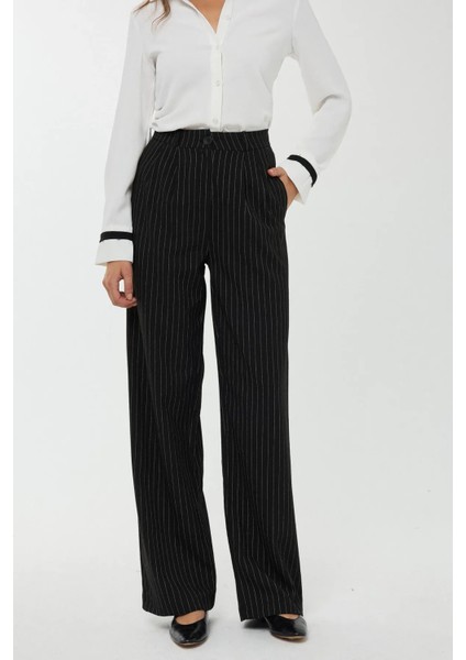 Kadın Yüksek Bel Şeritli Düz Paça Pantolon Black fiyatları