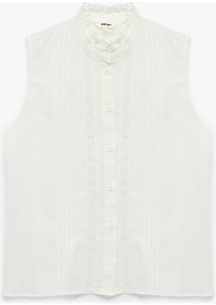 Pamuklu Fırfırlı Hakim Yaka Dantel Detaylı Kolsuz Gömlek