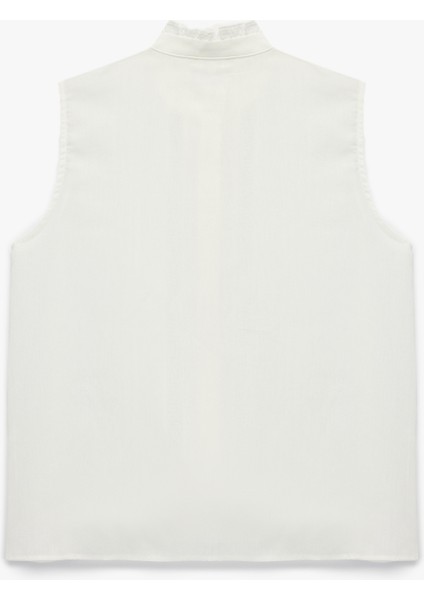 Pamuklu Fırfırlı Hakim Yaka Dantel Detaylı Kolsuz Gömlek fiyatları