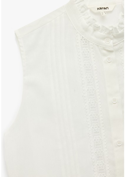 Pamuklu Fırfırlı Hakim Yaka Dantel Detaylı Kolsuz Gömlek modelleri