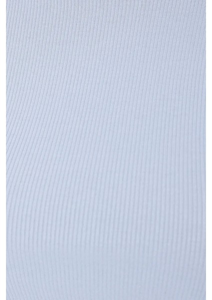 Kadın Temel Yuvarlak Yaka Kısa Kollu Crop Top Blue indirimleri