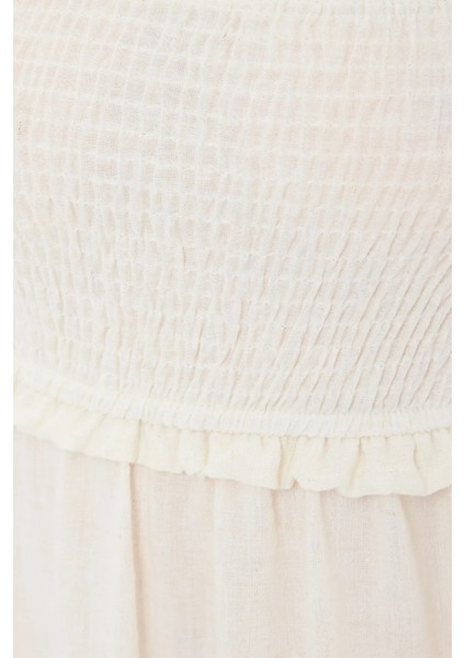 Kadın Sıkmalı İnce Askılı Midi Elbise Natural indirimleri