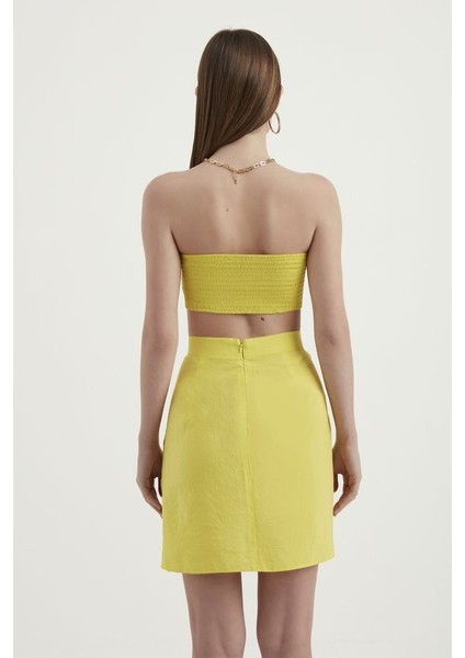 Kadın Düğmeli Yan Detaylı Yüksek Bel Mini Etek Yellow fırsatları