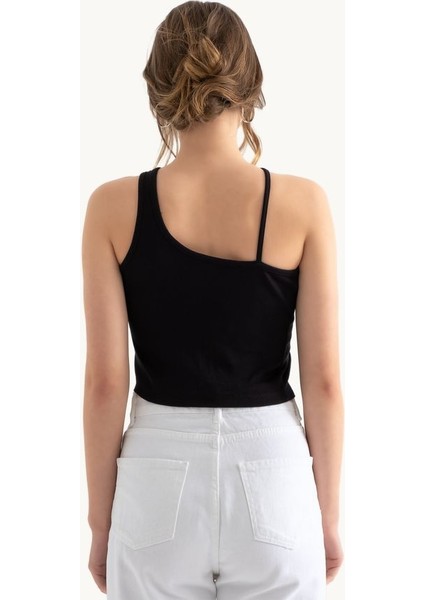 Kadın Tek Omuz Askısız Basic Crop Top Black fiyatları