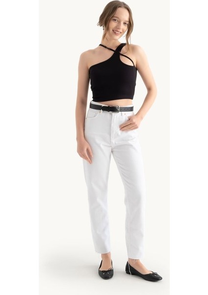 Kadın Tek Omuz Askısız Basic Crop Top Black fırsatları
