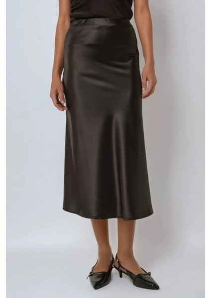 Kadın Yüksek Bel Saten Midi Etek Black fiyatları