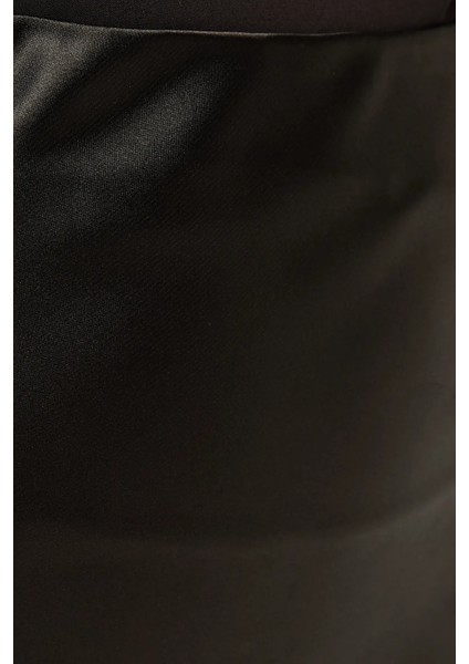 Kadın Yüksek Bel Saten Midi Etek Black