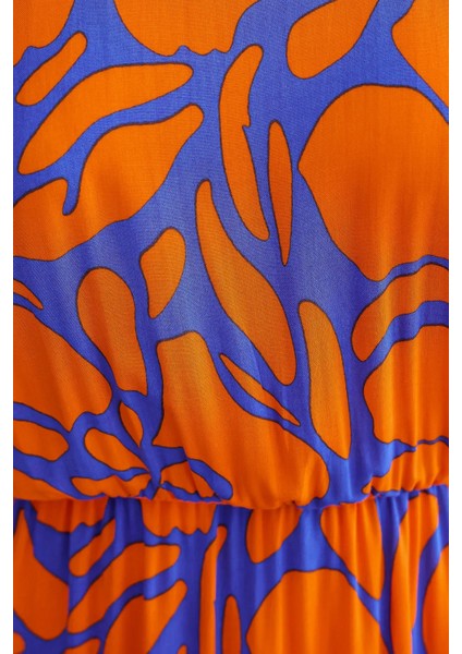 Kadın Çiçek Desenli Boyundan Bağlamalı Maxi Elbise Orange indirimleri