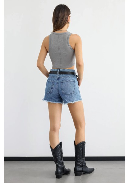 Kadın Temel Dokuma Bisiklet Yaka Tank Üst Grey fırsatları