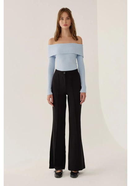 Kadın Omuz Açık Madonna Yaka Triko Üst Maya Mavisi modelleri