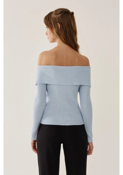 Kadın Omuz Açık Madonna Yaka Triko Üst Maya Mavisi fırsatları