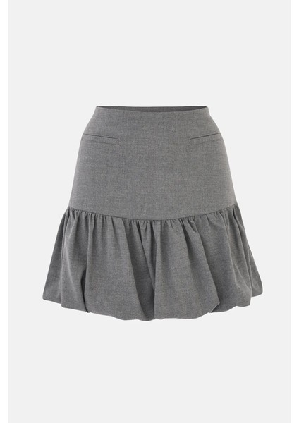 Kadın Balon Mini Etek Gri