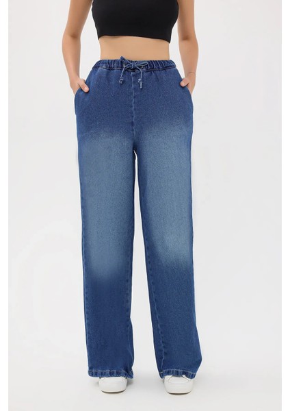 Kadın Yüksek Bel Fermuarlı Denim Pantolon Peygamber Çiçeği Mavisi fiyatları