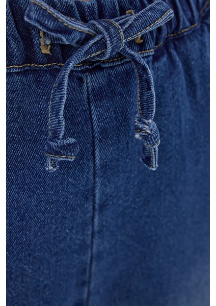 Kadın Yüksek Bel Fermuarlı Denim Pantolon Peygamber Çiçeği Mavisi indirimleri