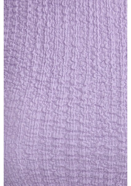 Kadın Dokuma Kumaşlı Yuvarlak Yaka Kısa Kollu Kırpılmış Üst Purple indirimleri