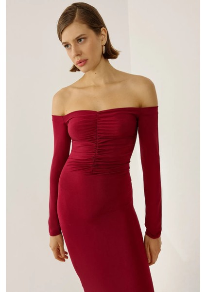 Kadın Açık Omuzlu Midi Elbise Red fiyatları