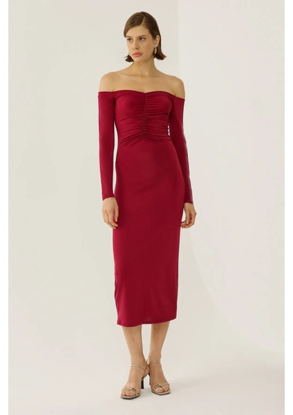 Kadın Açık Omuzlu Midi Elbise Red modelleri