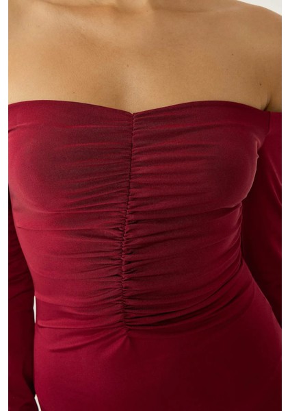 Kadın Açık Omuzlu Midi Elbise Red indirimleri