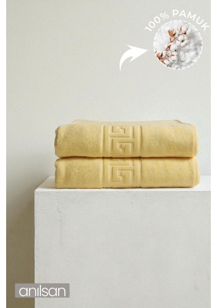 2'li Sarı Greek Banyo Havlusu - 70x140 Cm, 490 Gr, %100pamuk, Spa Ve Otel Havlusu