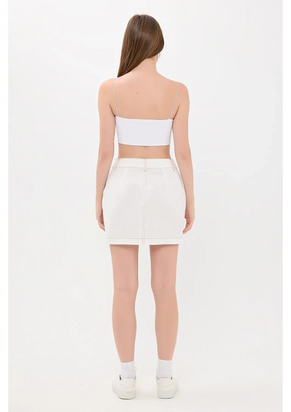 Kadın Yüksek Bel Dikiş Detaylı Mini Etek White indirimleri
