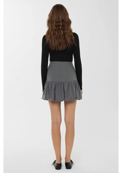 Kadın Balon Mini Etek Gri