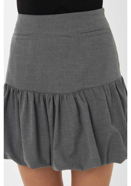 Kadın Balon Mini Etek Gri