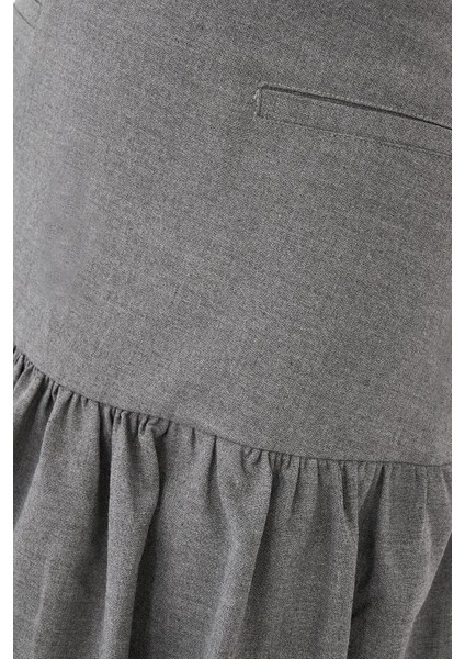 Kadın Balon Mini Etek Gri