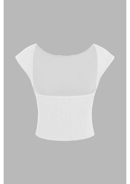 Kadın Sırtı Açık Crop Top Beyaz
