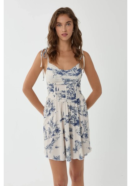 Kadın Desenli Mini Elbise Blue modelleri