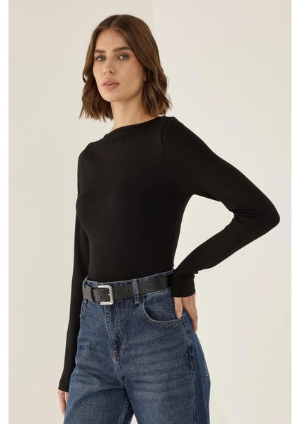 Kadın Dushku Kayık Yaka Uzun Kollu Siyah indirimleri