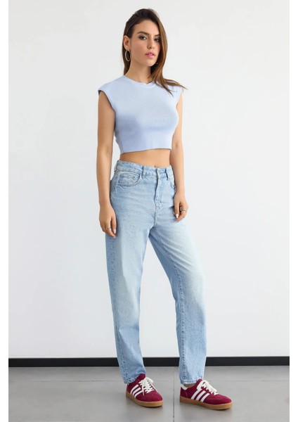 Kadın Fitilli Kısa Kol Kesik Üst Blue modelleri