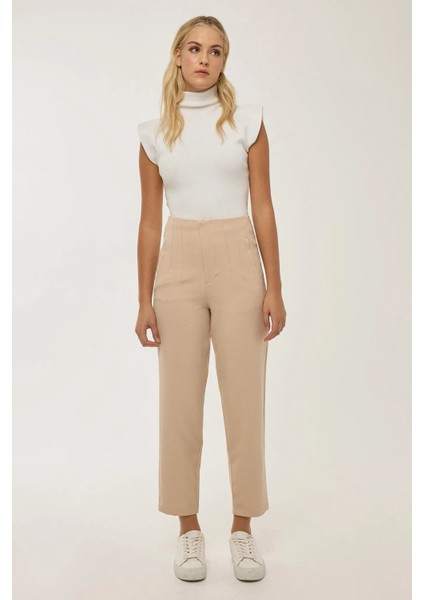 Kadın Nude Fitted Yüksek Bel Pantolon Natural