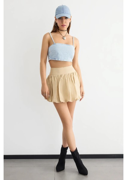 Kadın Kare Yaka Kot Kamisole Üst Blue