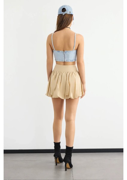 Kadın Kare Yaka Kot Kamisole Üst Blue fırsatları