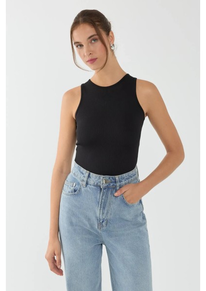 Kadın Basic Bisiklet Yaka Body Siyah