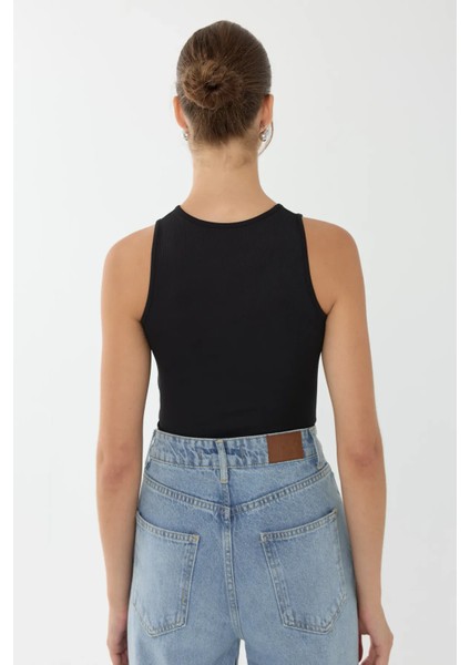 Kadın Basic Bisiklet Yaka Body Siyah