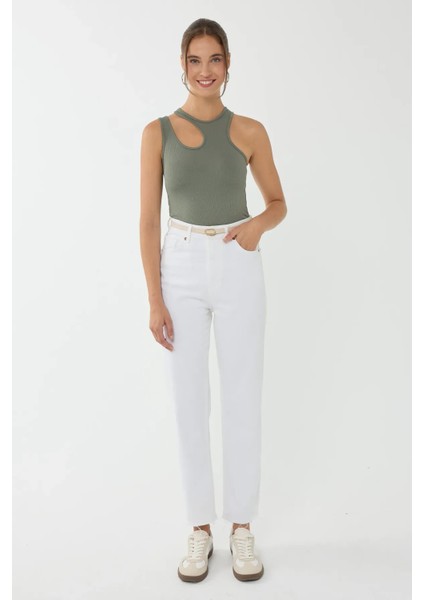 Kadın Asimetrik Yaka Crop Top Yeşil fiyatları